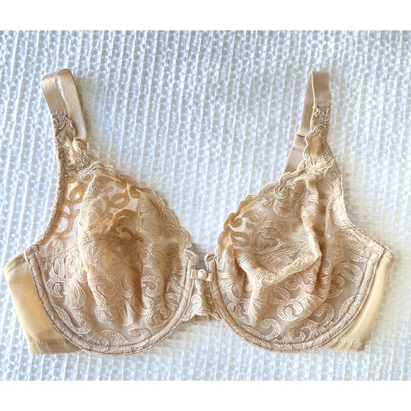 Wacoal Bra Size 34D Arabesque Embroidered Underwire Lace Nude Beige - Picture 2 of 5